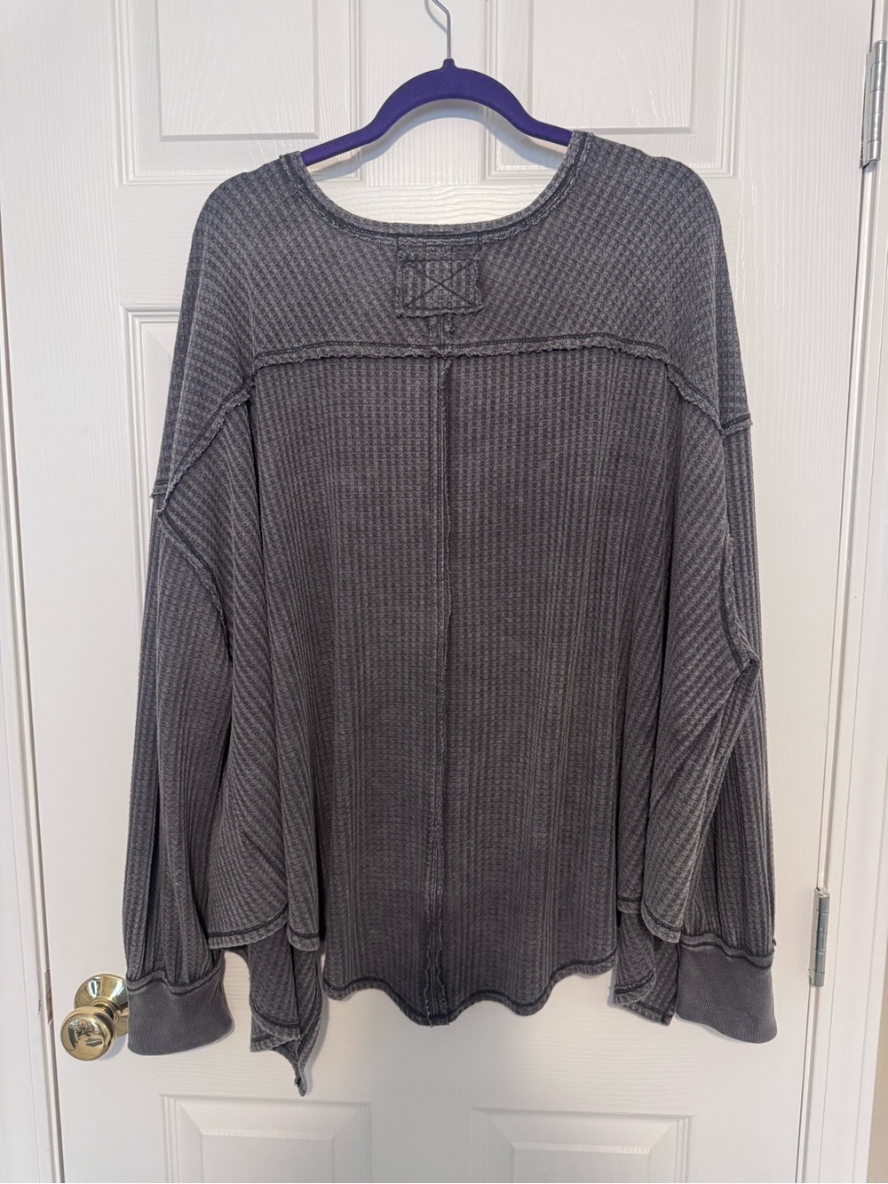 We The Free Washed Gray Waffle Knit oversized Off-Shoulder Sweater - Picture 5 of 6